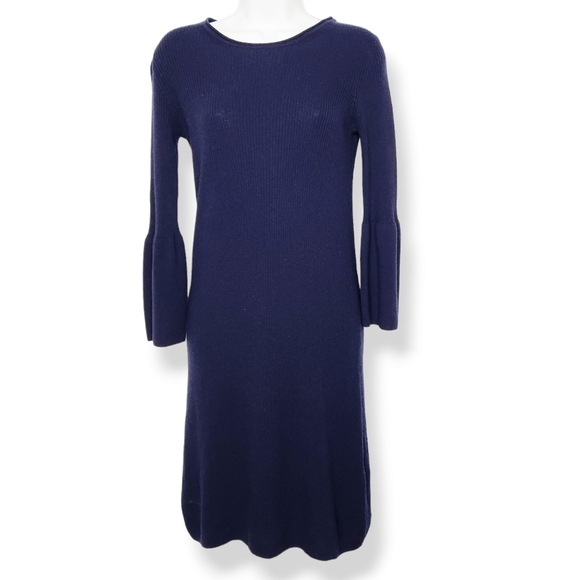 Massimo Dutti Navy Blue Wool Blend Knit Sweater Dress Bell Sleeves Size Small - Picture 2 of 9